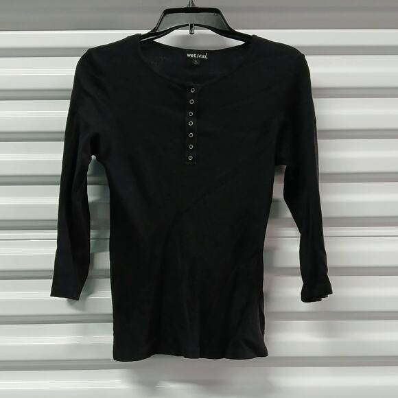 Wet Seal Women's Top Size Large Black Pullover Henley Whimsigoth Sweater Shirt - Picture 1 of 5